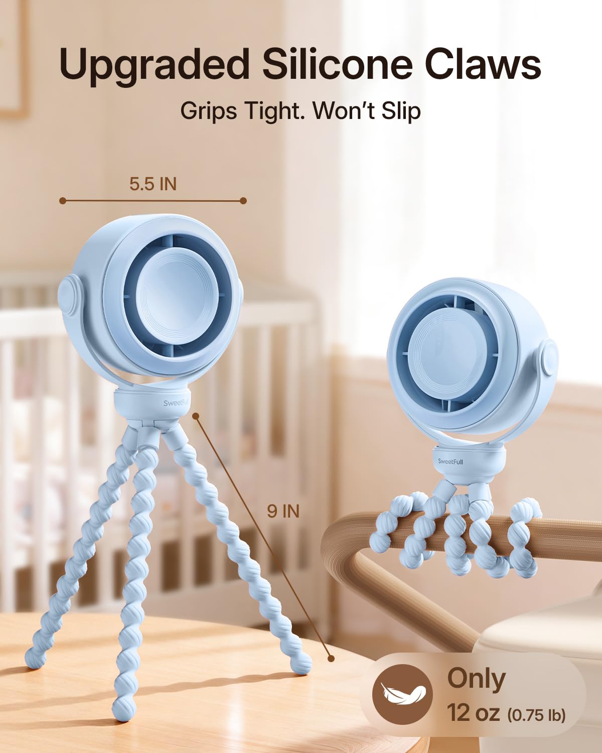 SWEETFULL Portable Stroller Fan, Pinch-Proof Baby Fan - Cream