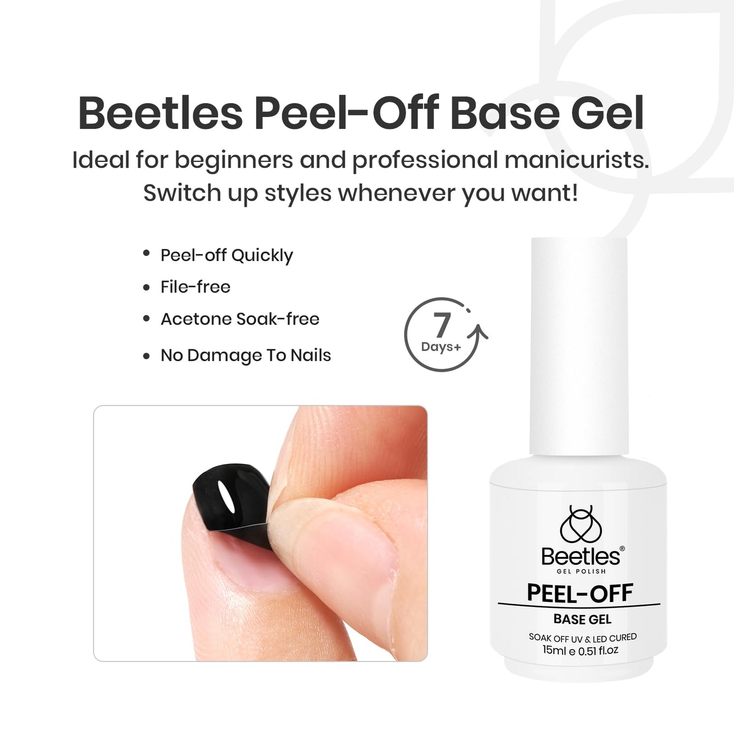 Beetles 2 Pcs 15ml No Wipe Gel Top Coat and Base Coat Set