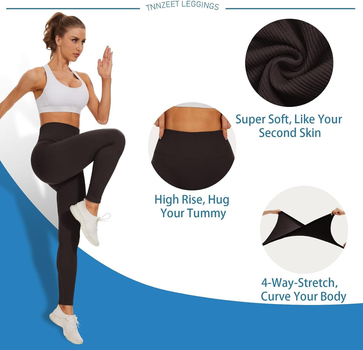 TNNZEET High Waisted Leggings for Women - No See Through Tummy Novelty Workout Yoga Pants with Pockets Reg & Plus