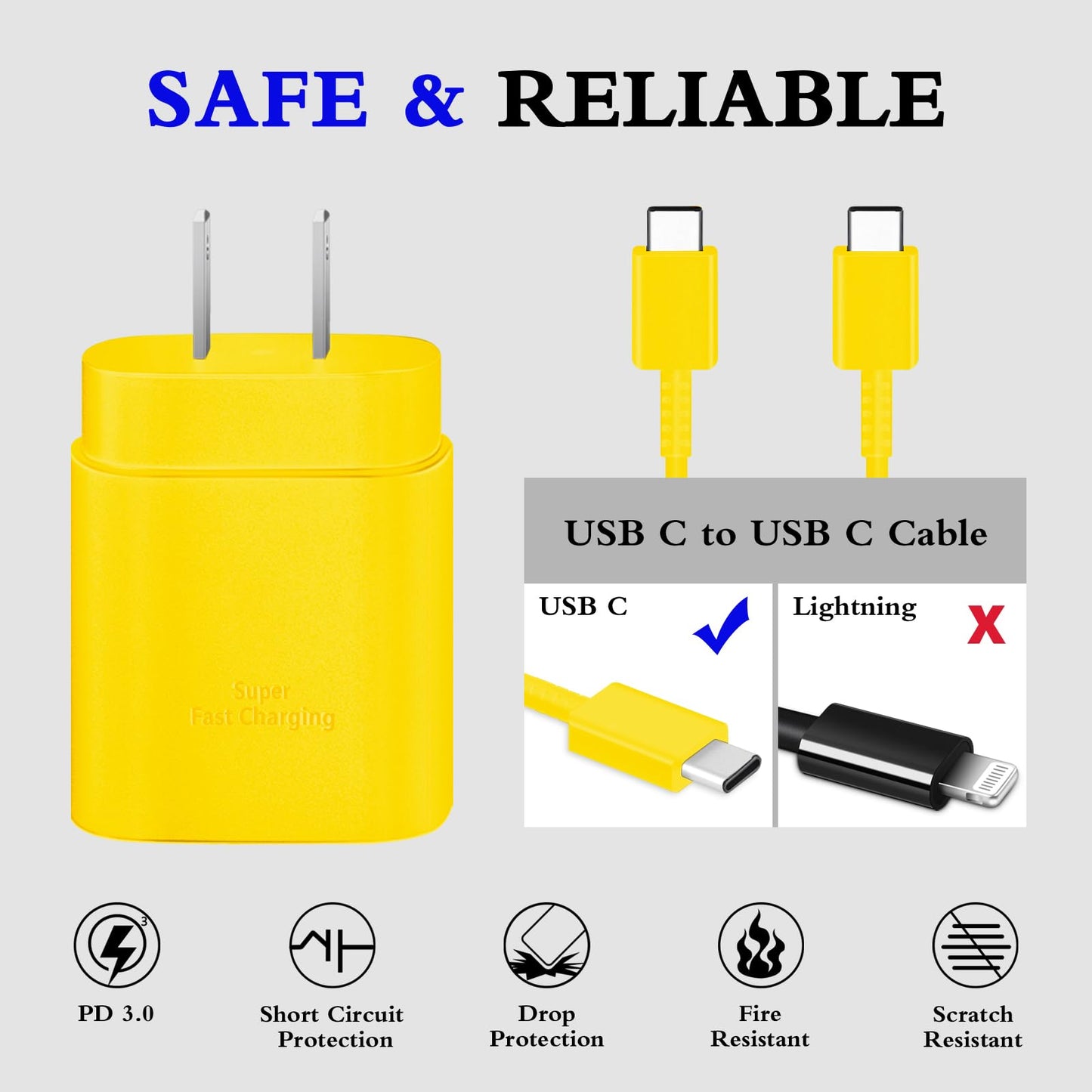 GUUSMART Type C Charger 2-Pack 25W Long 6ft USB C Charger Cable