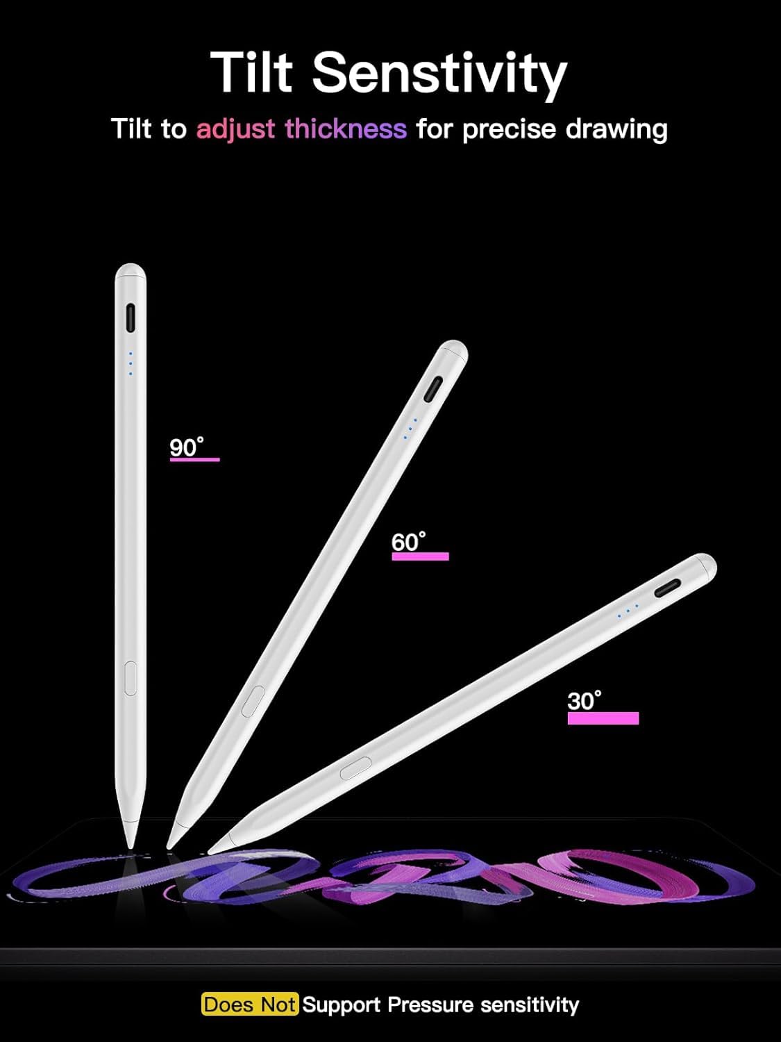 Stylus Pen for ipad 2018-2026, USB-C Fast Charging Pencil, Pixel-Perfect Tilt Sensitivity for iPad 11/10/9/8/7/6/A16, iPad mini 7/6/5, iPad Air M4/3/2 11"/13"/5/4/3, iPad Pro M5/4 13"/12.9″/11″ Black