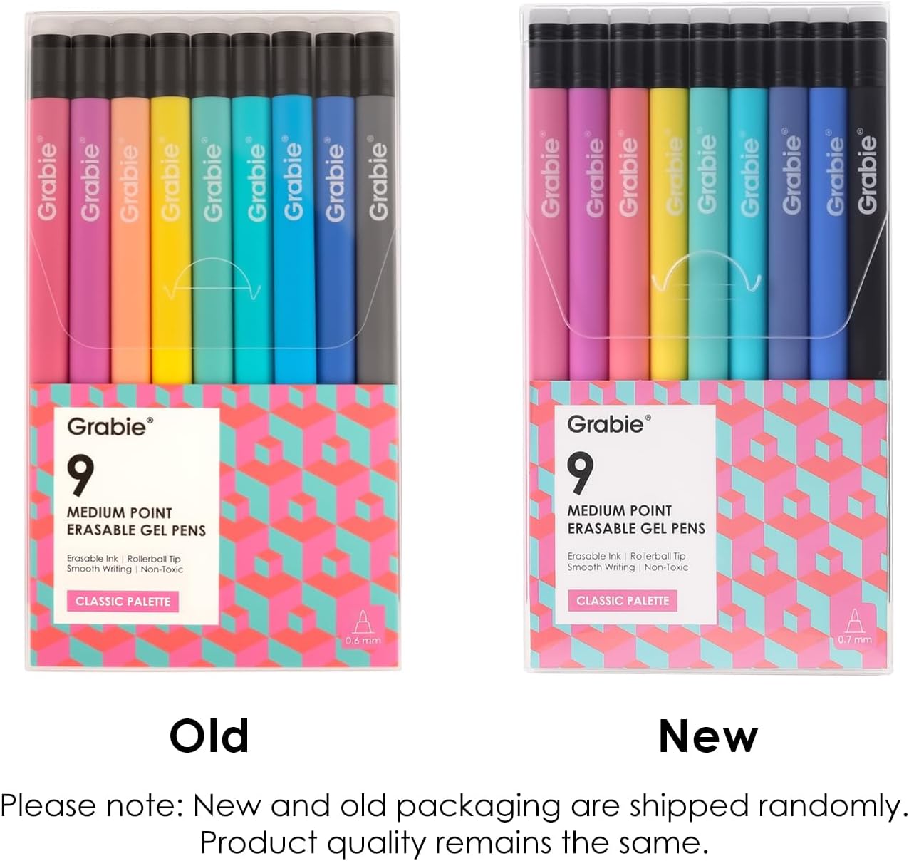 Grabie Erasable Gel Pens, 9 Medium Point 0.7 mm Pens, Classic