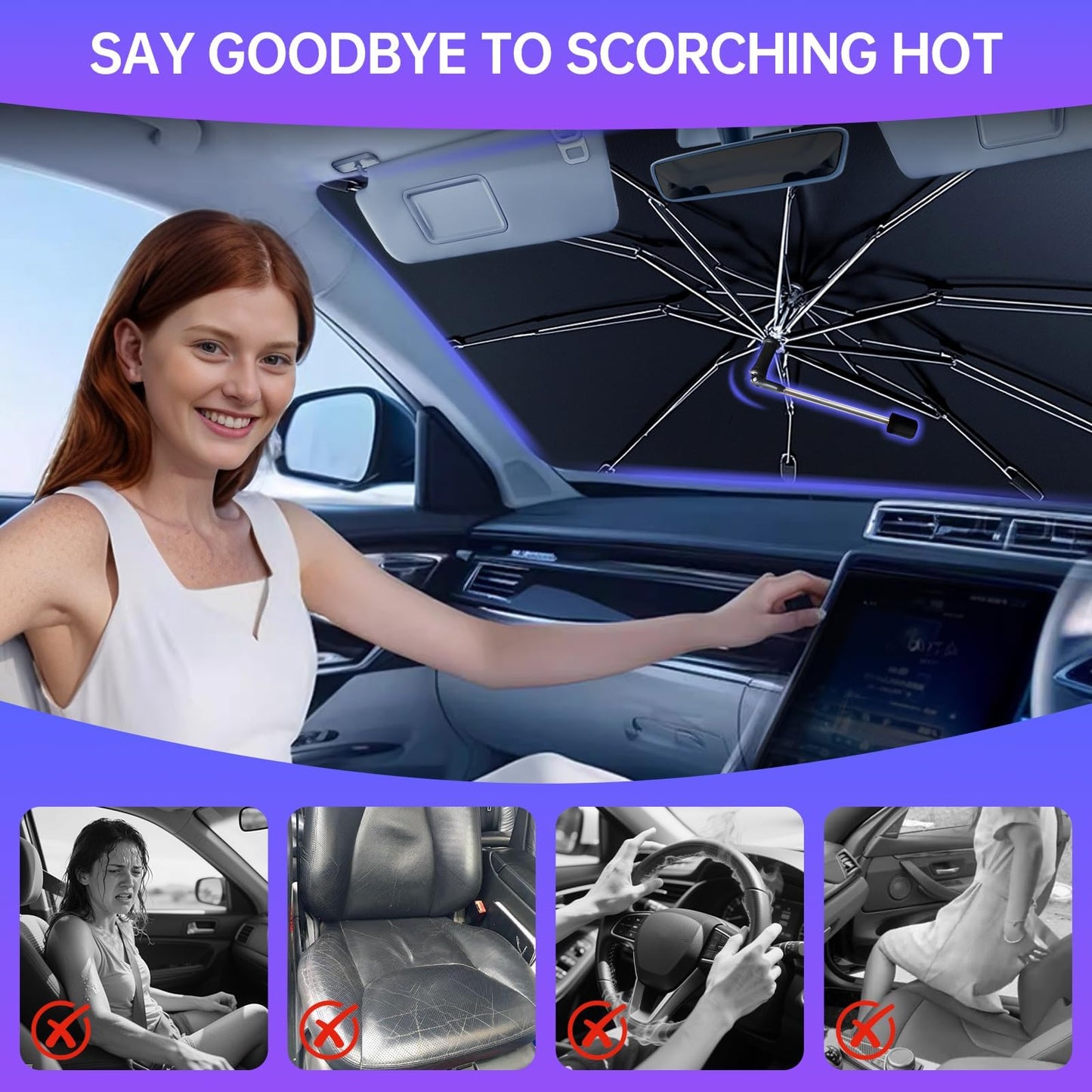2026 Windshield Sun Shade Umbrella, Foldable Car Sunshade, 99% UV Block