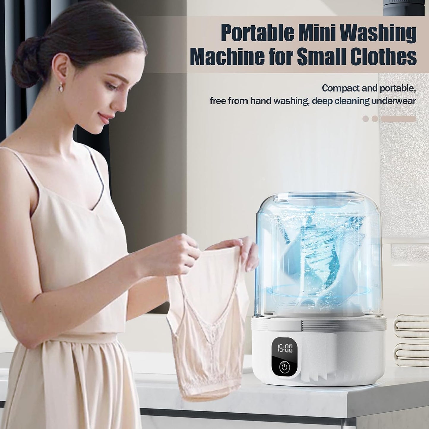 Underwear Washing Machine, Upgrade 1.5L Mini Portable Washing Machine Rechargeable Underwear Washer Deep Cleans Small Clothes for Apartment, Dorm, RV, Travel & Hotel Use(White)