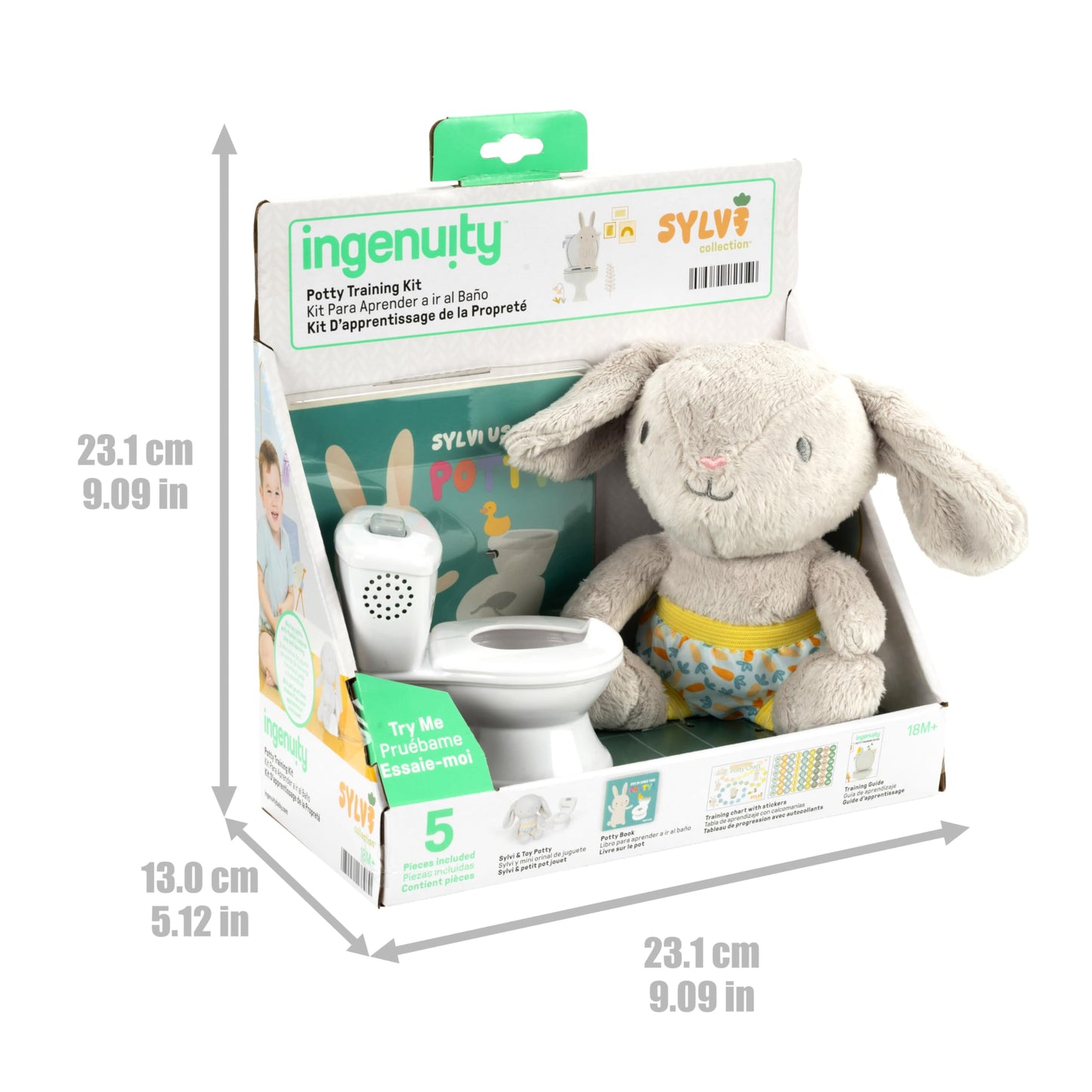 Ingenuity My Size Potty Pro 2-in-1 Potty Training Toilet, Floor Potty with Removable Potty Seat for Standard Toilets, Realistic Flushing Sound, for Toddlers Ages 18+ Months, Up to 50 lb
