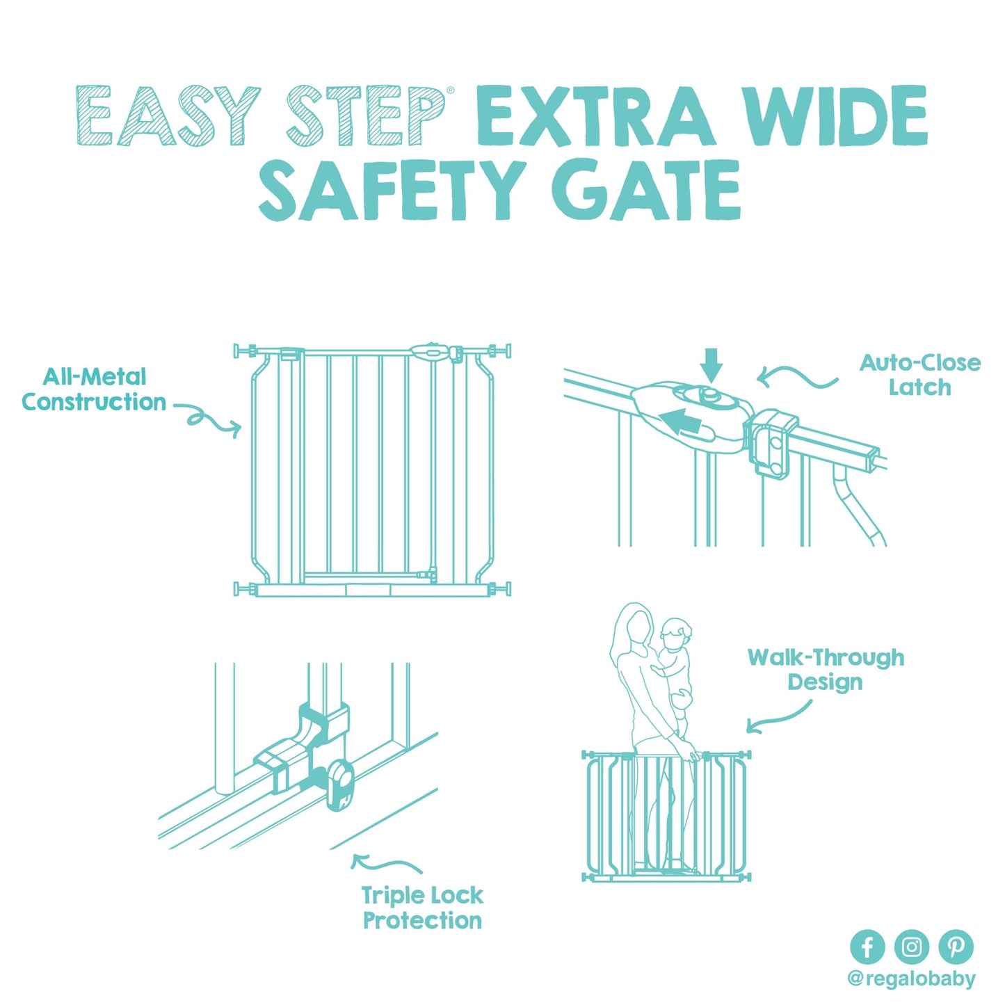 Regalo Safety 29"-38.5" Easy Step Baby Gate, Bottom of Stairs & Doorways