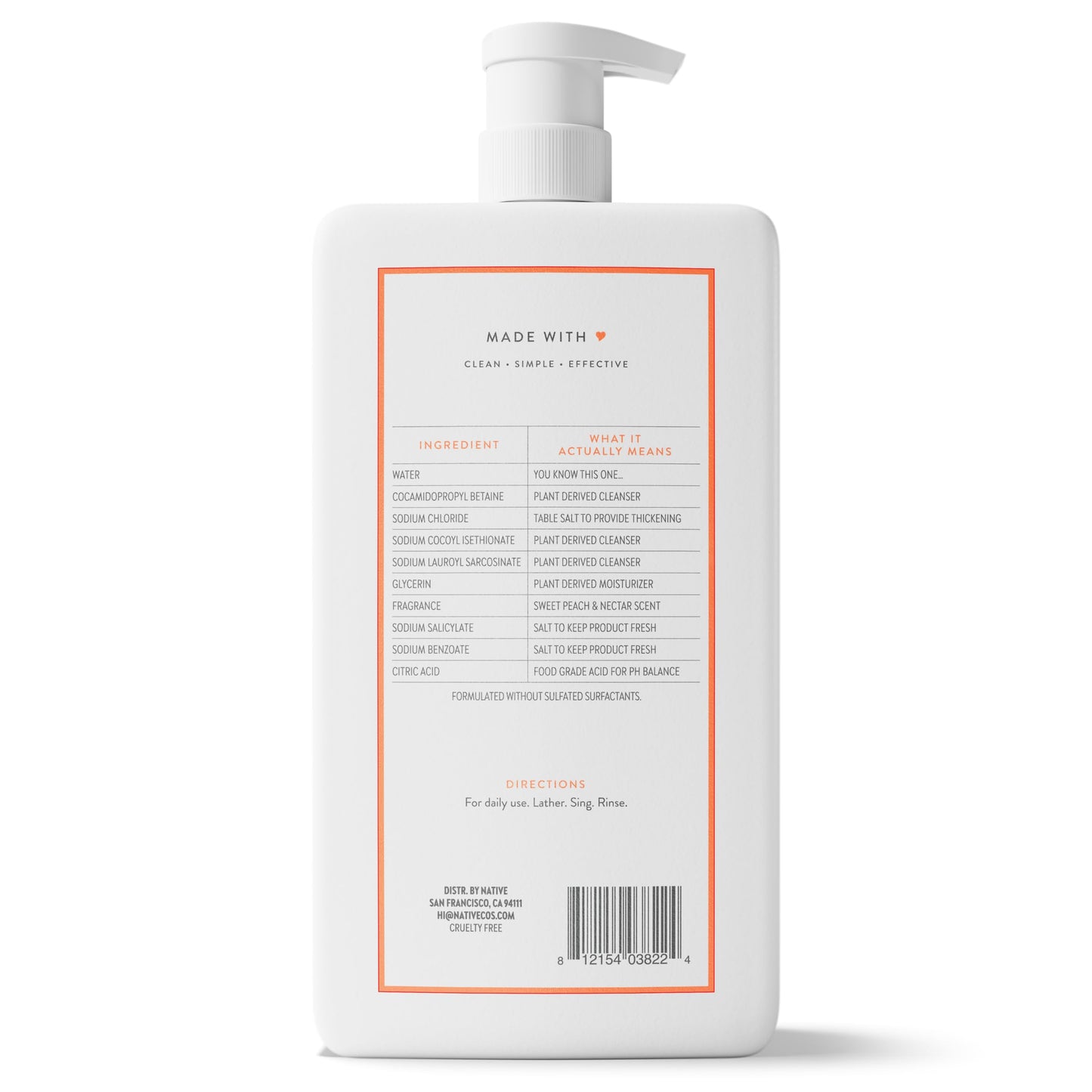 Native Clean Body Wash, Gentle & pH-balanced for Sensitive Skin, 24-Hr Freshness for Women & Men, Vegan & Cruelty-Free, Free of Sulfates, Parabens & Phthalates, Sandalwood & Shea Butter, 36 oz