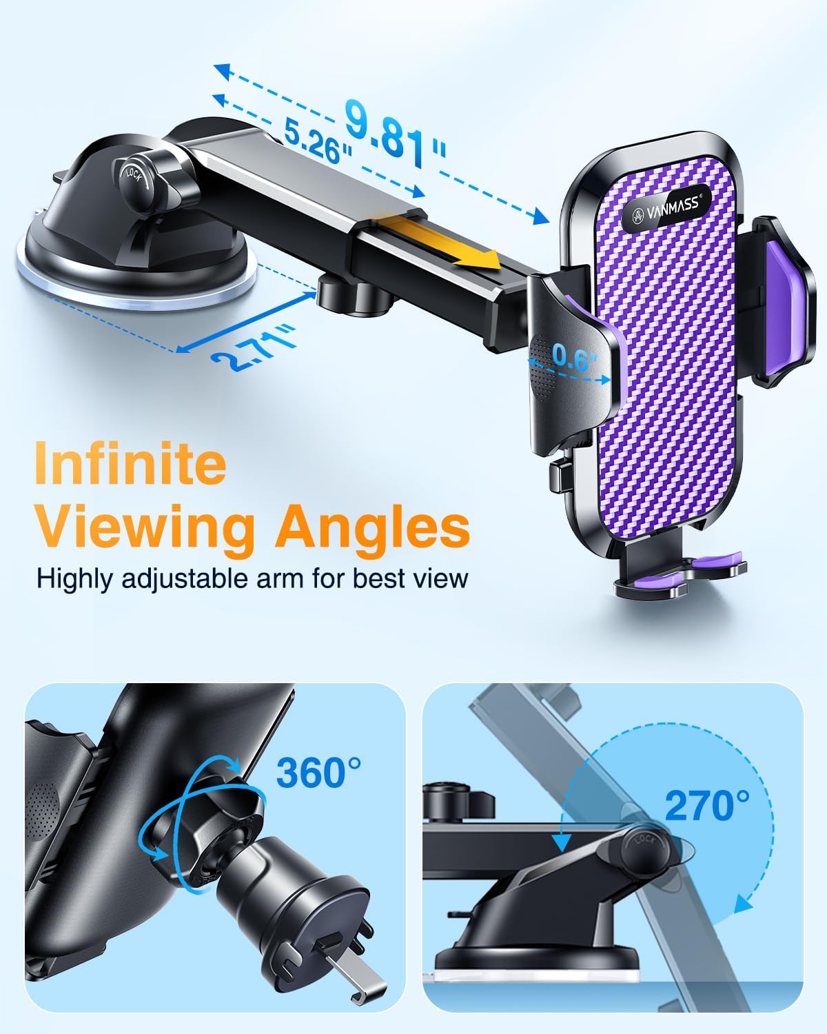 VANMASS Car Phone Holder 2026 Ultimate Military-Grade Strongest Suction & Clip Windshield Dashboard【Newest Best Strongest】Cell Phone Shower & Wall Mounts for iPhone 17 Pro Max 16 15 14 13 Android