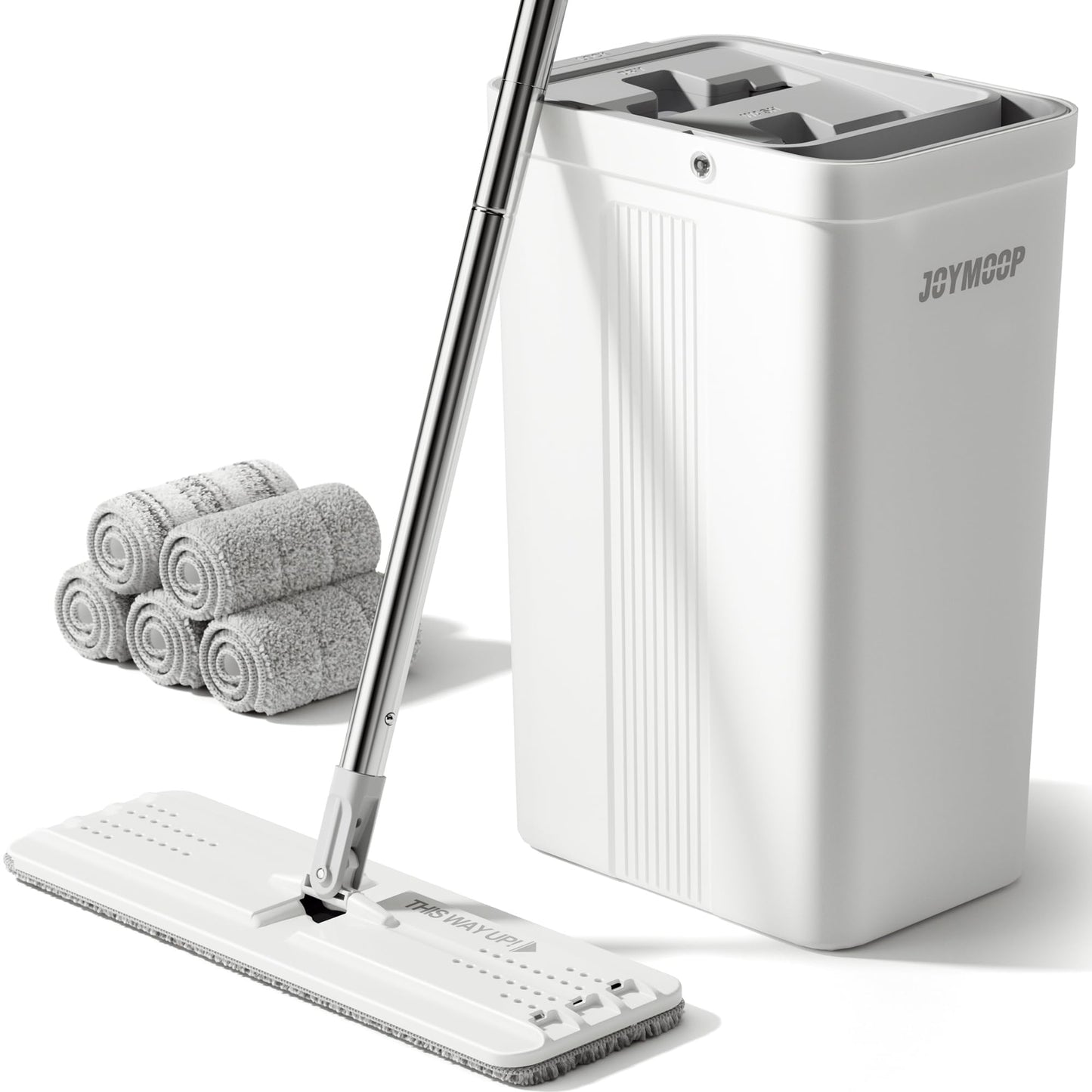 JOYMOOP Wall Mop and Bucket Set, Hands-Free Flat Floor Mop with 3 Washable Microfiber Pads, Wet and Dry Use, Ideal for Home and Commercial Floor Cleaning