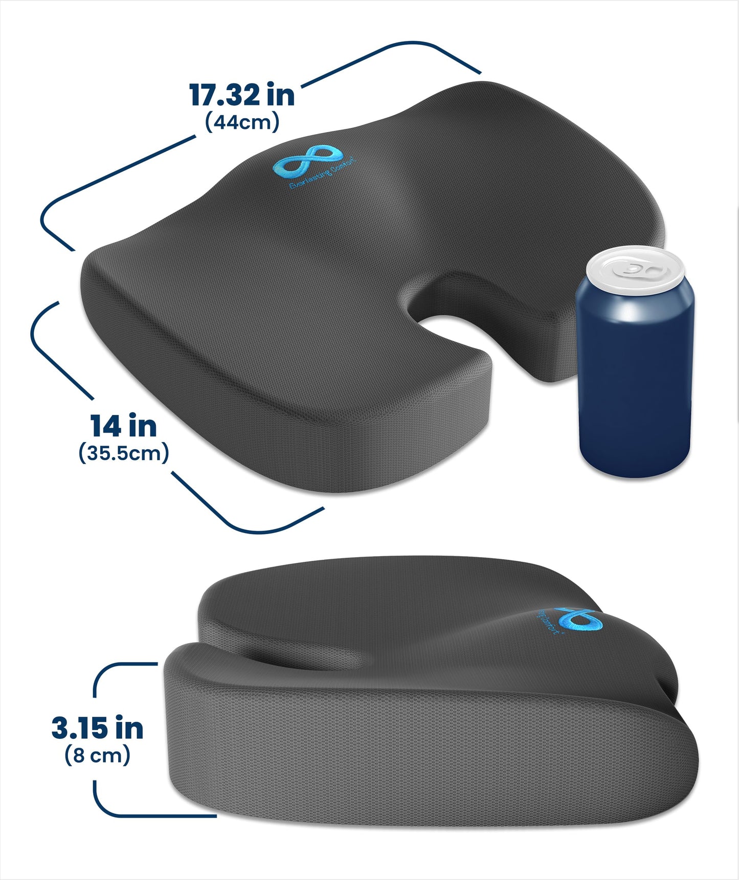 Everlasting Comfort Doctor Recommended Memory Foam Seat Cushion for Office Chairs & Car - Ergonomic Office Desk Accessories - Cushions for Tailbone Pain Relief, Sciatica (Black, Large)