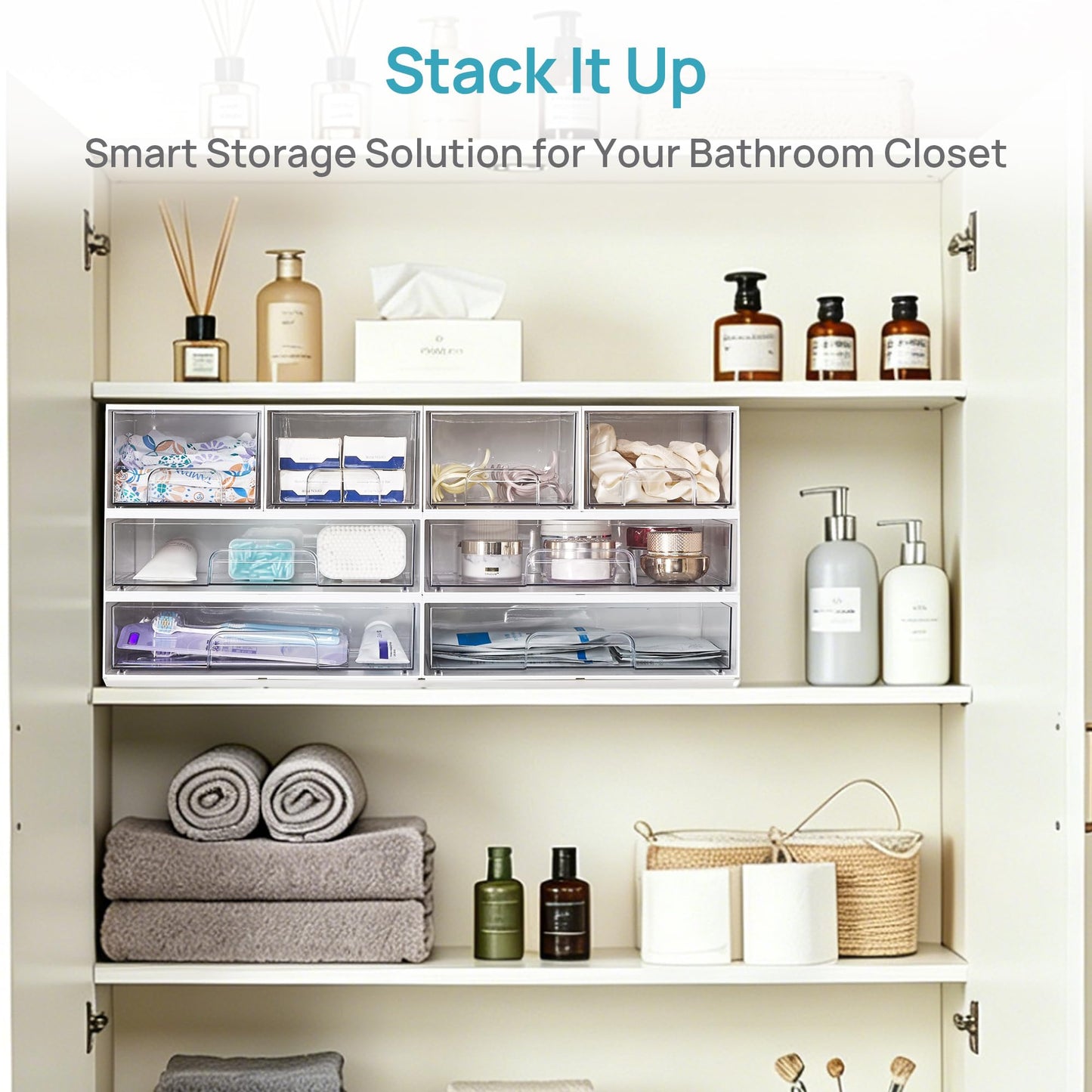 Vtopmart 2 Pack Small Clear Stackable Storage Drawers for Desk, Countertop