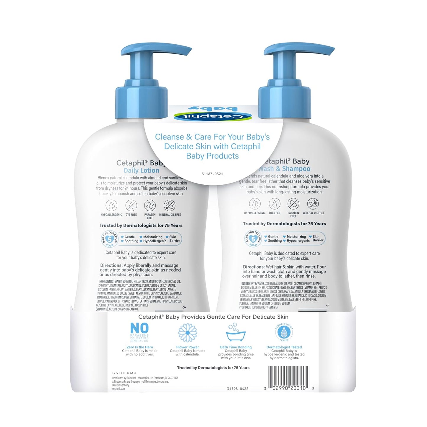 Cetaphil Baby Wash & Shampoo + Lotion, Sensitive Skin, 13.5oz, 2ct