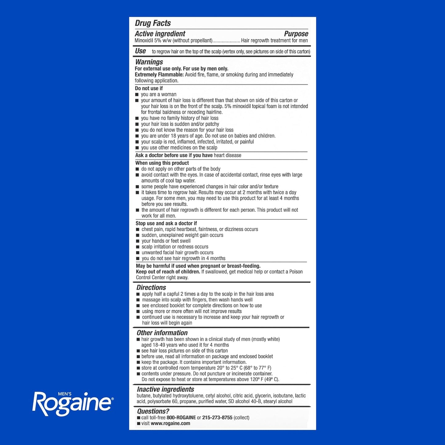 Men's Rogaine 5% Minoxidil Topical Foam, Unscented, 3 Mo Supply, 3x 2.11 Oz