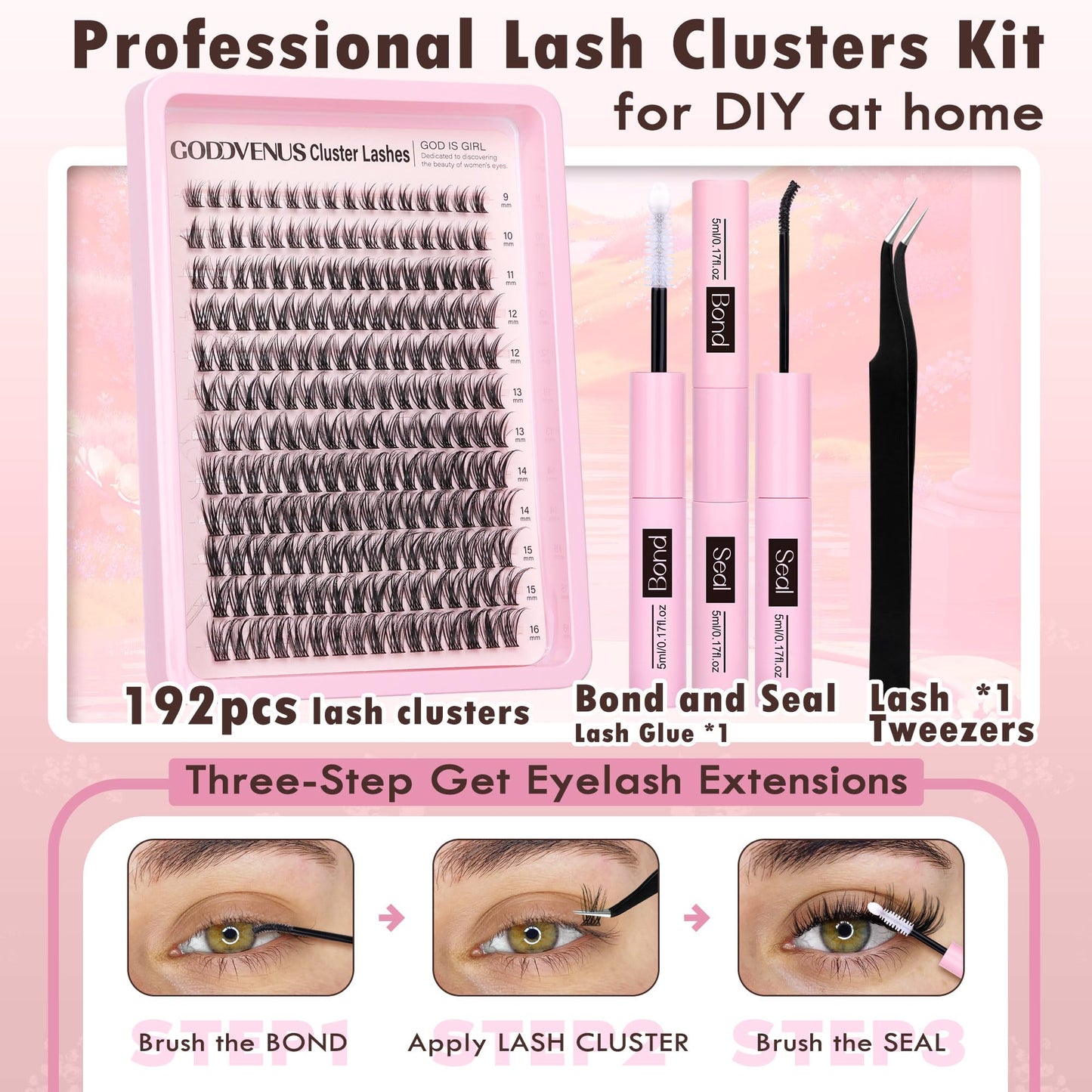 Goddvenus Brown Wispy Eye Lash Clusters Kit Natural Cluster Eyelash Extensions Kit False Eyelash Clusters Fluffy DIY Individual Lash Extensions Kit C Curl