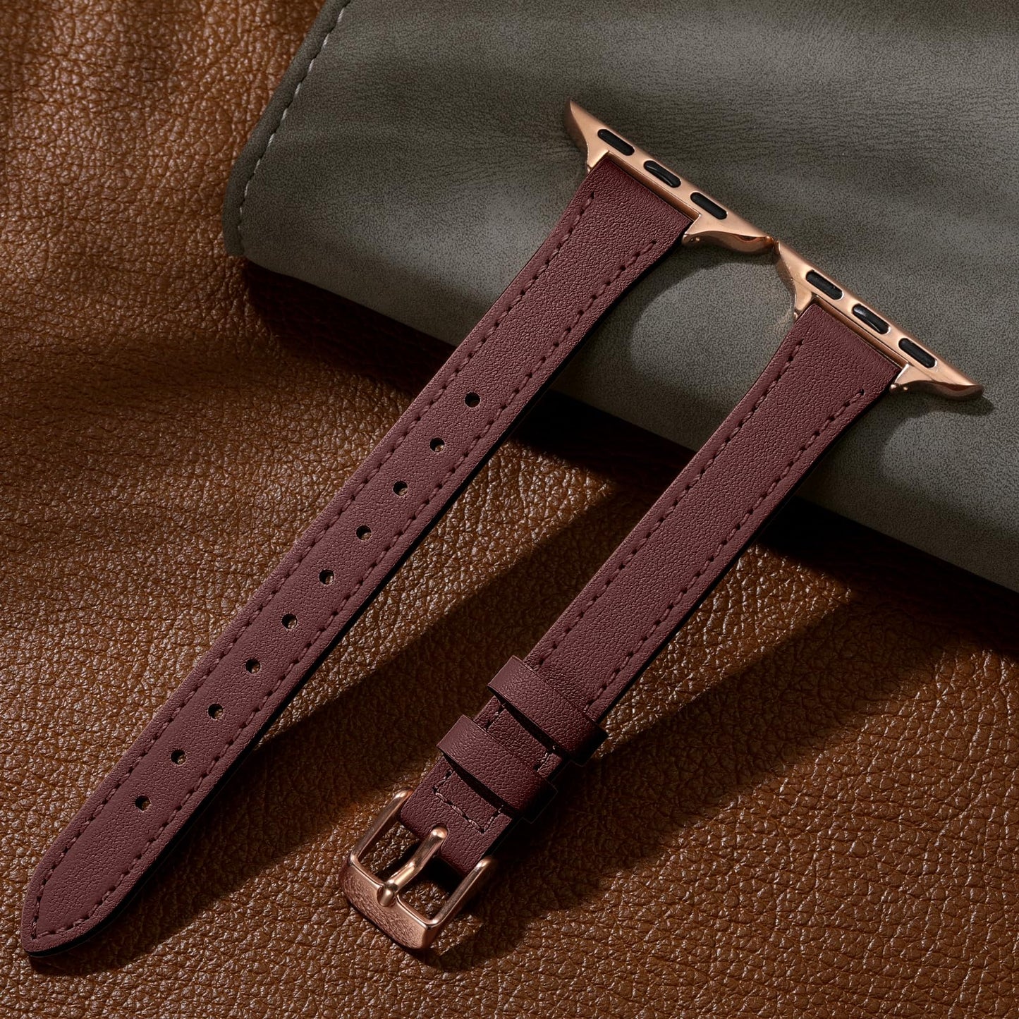 Charlam Slim Leather Band Compatible with Apple Watch Bands for Women 40mm 38mm 41mm 42mm 44mm 45mm 46mm, Top Grain Genuine Leather Strap Thin Wristband for iWatch Series 11 10 SE 9 8 7 6 5 4 3 2 1