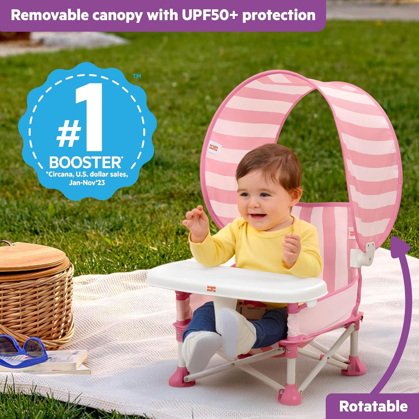 Bright Starts Pop 'N Sit Portable Booster, Indoor/Outdoor Use, Floor Seat with Feeding Tray, Teal, 6 Mos - 3 Yrs