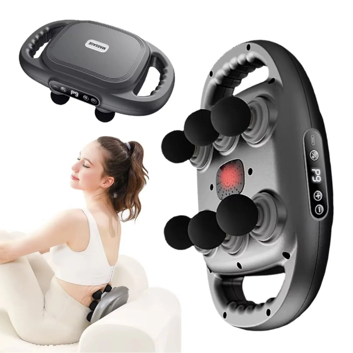 Cordless 6-Head Back Massager – Handheld, 9 Modes, Rechargeable & Portable