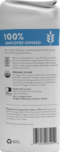 King Arthur 100% Organic Bread Flour, Unbleached, 5 lb (Pack of 1) - Non-GMO Project Verified, No Preservatives