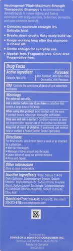 Neutrogena T/Sal Therapeutic Dandruff Shampoo, Scalp Build-Up Control, 3% Salicylic Acid,Psoriasis Treatment, Seborrheic Dermatitis Shampoo, Clears Flakes, Fragrance Free, 4.5 fl oz | Scalp Build-up Shampoo, 3% Salicylic Acid, Scalp Psoriasis Treatment, S