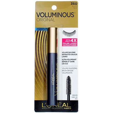 L’Oreal ParisVoluminous Waterproof Volume Building Mascara, Black [360], 0.28 oz (Pack of 3)