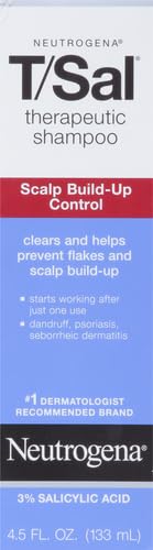 Neutrogena T/Sal Therapeutic Dandruff Shampoo, Scalp Build-Up Control, 3% Salicylic Acid,Psoriasis Treatment, Seborrheic Dermatitis Shampoo, Clears Flakes, Fragrance Free, 4.5 fl oz | Scalp Build-up Shampoo, 3% Salicylic Acid, Scalp Psoriasis Treatment, S