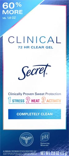 Secret Clinical Strength 100HR Sweat & Odor, Clear Gel Antiperspirant Deodorant for Women, 3X Stress Protection with Hyaluronic Acid, PH Balancing Minerals, Clear Lavender Scent, 2.6 oz