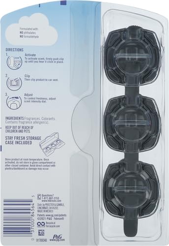 Febreze Car Air Freshener, Odor-Fighting Automotive Vent Clip, Scented Car Accessories, Long Lasting for Strong Odors, Unstopables Fresh Scent, .07 fl oz, 4 Count
