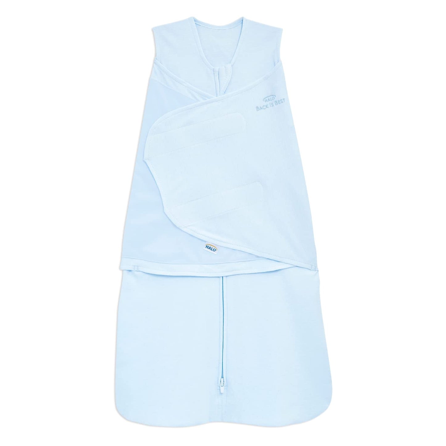 HALO 100% Cotton Sleepsack Swaddle, 3-Way Adjustable Wearable Blanket, TOG 1.5, Baby Blue, Newborn, 0-3 Months