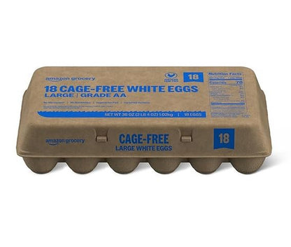 Amazon Grocery, Cage Free Large White Eggs, Grade A, 18 Ct