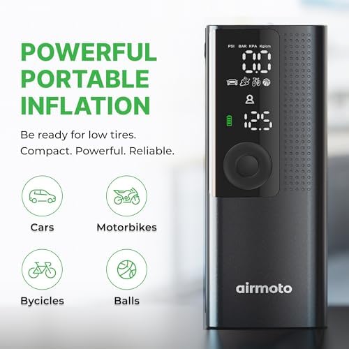 Airmoto Tire Inflator Portable Air Compressor for Cars, Bikes and Bicycles