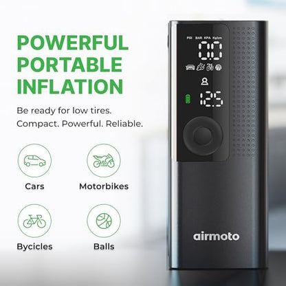 Airmoto Tire Inflator Portable Air Compressor for Cars, Bikes and Bicycles