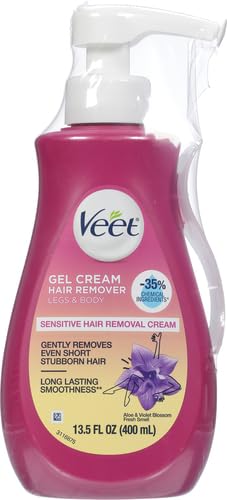 Veet Sensitive Skin Hair Removal Cream For Women, Painless Bikini Hair Removal Gel, Dermatologically Tested Depilatory Cream For Bikini Line, Legs, Arms, Underarms, 13.5 FL OZ Pump Bottle with Tool