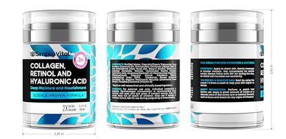 SimplyVital Face Moisturizer Retinol Collagen Hyaluronic Acid Cream 3.4 oz