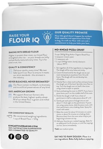 King Arthur 100% Organic Bread Flour, Unbleached, 5 lb (Pack of 1) - Non-GMO Project Verified, No Preservatives