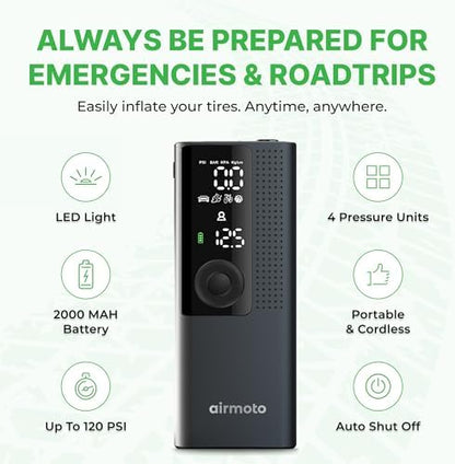 Airmoto Tire Inflator Portable Air Compressor for Cars, Bikes and Bicycles