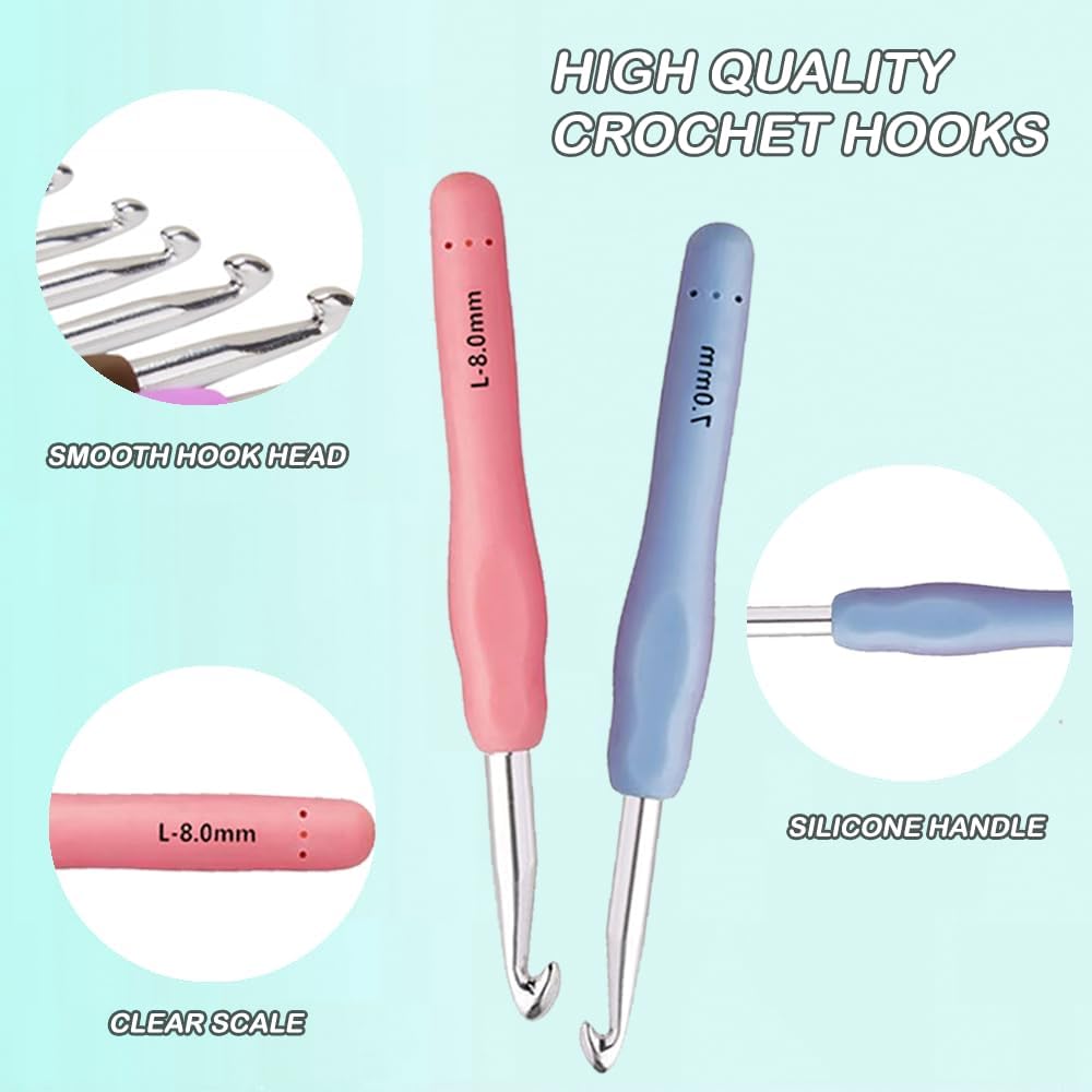 Yarniss Crochet Hooks,14 Size Ergonomic Crochet Hooks Set 2mm(B)-10mm(N)