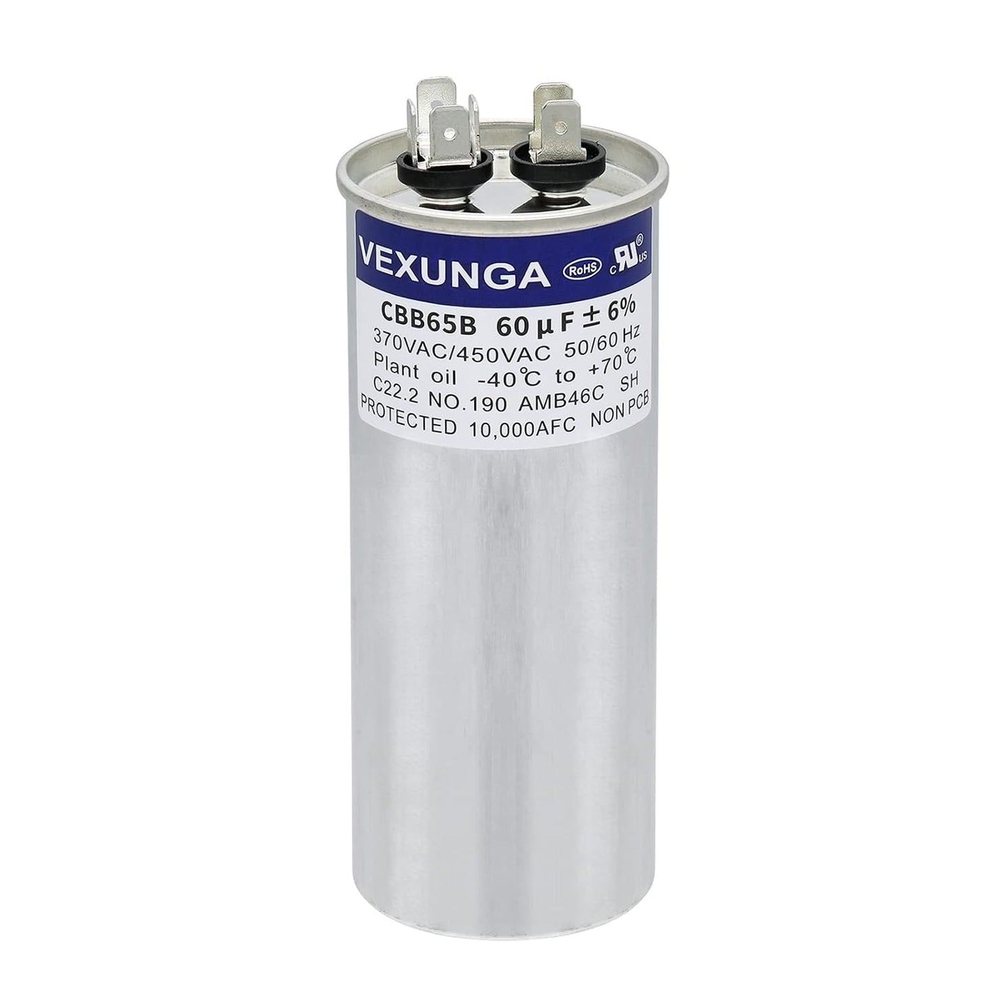VEXUNGA 5uF 370/440VAC 50/60Hz CBB65 CBB65A Oval Run Start Capacitor 5 MFD 370V/440V Air Conditioner Capacitors for AC Unit Fan Motor Start or Pool Pump or Air Condenser Straight Cool