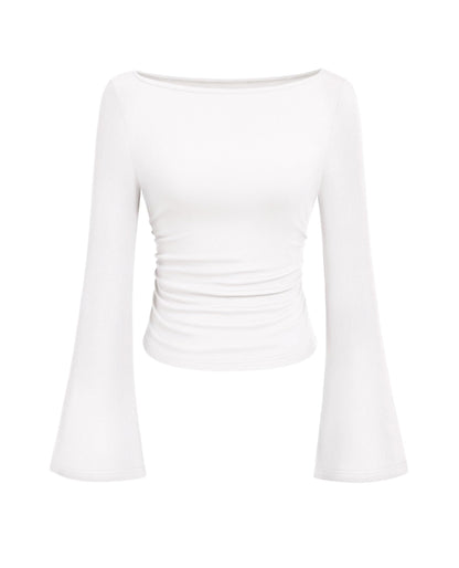 PRETTYGARDEN Womens Bell Long Sleeve Ribbed Knit Tops