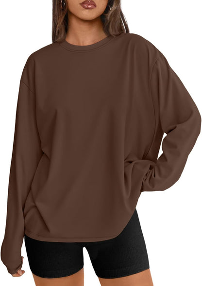 Trendy Queen Womens Oversized Long Sleeve Shirts Fall Tops 2026 Basic Tees