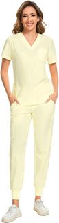 COZYFIT Scrubs for Women Set - Stretch V-Neck & Jogger Pant with 9 Pockets