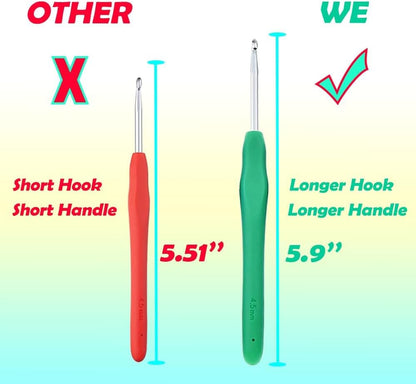 Yarniss Crochet Hooks,14 Size Ergonomic Crochet Hooks Set 2mm(B)-10mm(N)
