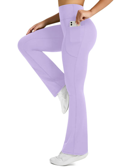 Womens Flared Yoga Pants with Pockets, High Waisted Flare Leggings Bell Bottom Bootcut Yoga Dress Pants