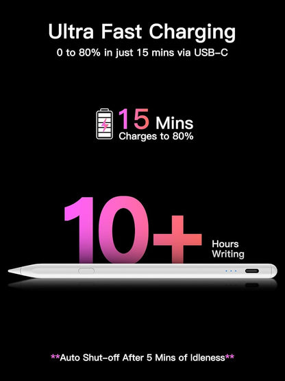 Stylus Pen for ipad 2018-2026, USB-C Fast Charging Pencil, Pixel-Perfect Tilt Sensitivity for iPad 11/10/9/8/7/6/A16, iPad mini 7/6/5, iPad Air M4/3/2 11"/13"/5/4/3, iPad Pro M5/4 13"/12.9″/11″ Black