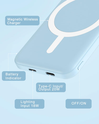 podoru for MagSafe Power Bank 5000mAh, Ultra-Slim Magnetic Portable Charger