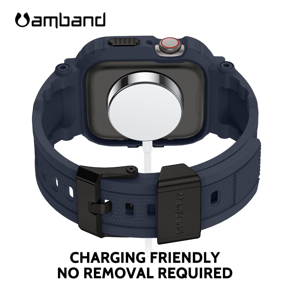 amBand Bands Compatible with Apple Watch 9/8/7/6/5/4 & SE 3/2/1 45mm/44mm Case for Men, M1 Sport Series Rugged Case Protective Cover for iWatch SE3/SE2/6/SE/5/4 44/45 mm Men Black