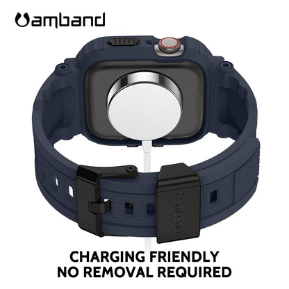 amBand Bands Compatible with Apple Watch 9/8/7/6/5/4 & SE 3/2/1 45mm/44mm Case for Men, M1 Sport Series Rugged Case Protective Cover for iWatch SE3/SE2/6/SE/5/4 44/45 mm Men Black