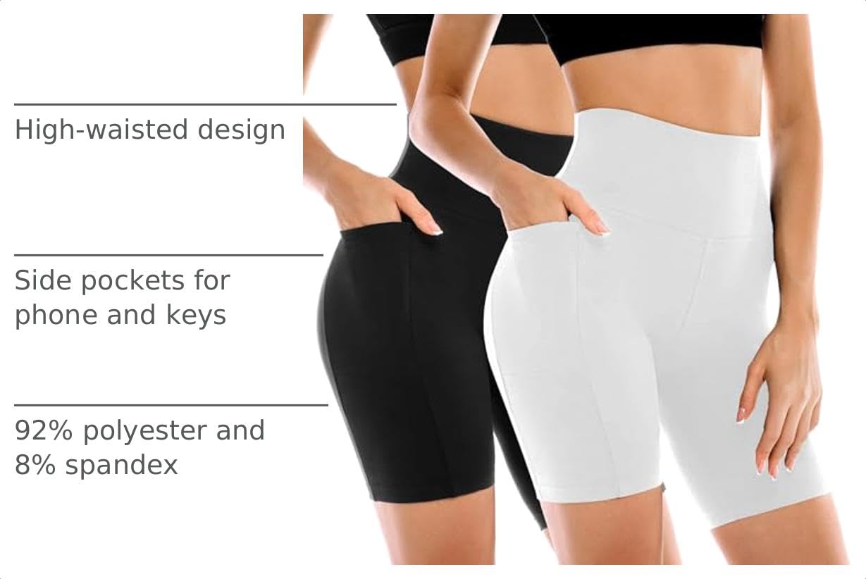 Leafigure 2 Pack Womens Biker Shorts with Pockets 6"