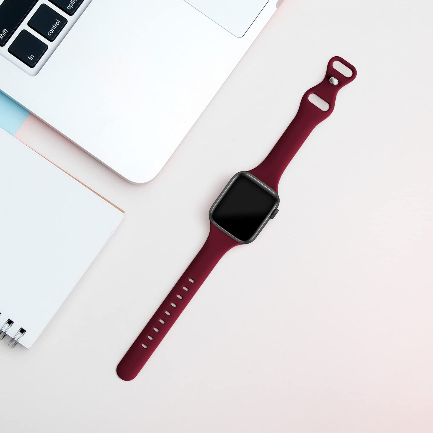 Thin Slim Band Compatible with Apple Watch 38mm 40mm 41mm 42mm 44mm 45mm 46mm 49mm, Replacement Silicone Sport Strap for iWatch Series 11/10/9/8/7/6/5/4/3/2/1 Ultra SE Women Men, Light Blush