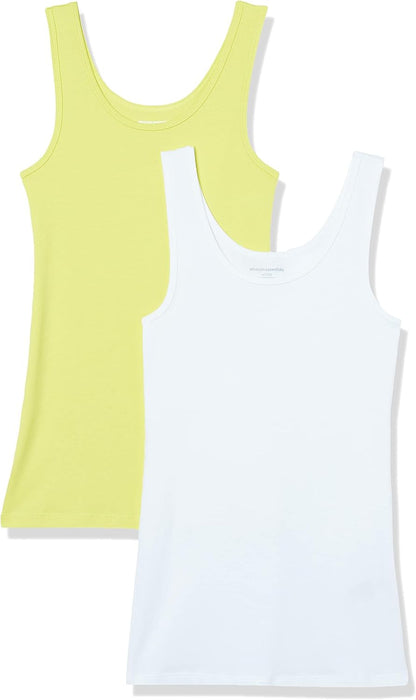 Amazon Essentials Women's Slim-Fit Ribbed Scoop Neck Tank Tops, Pack of 2