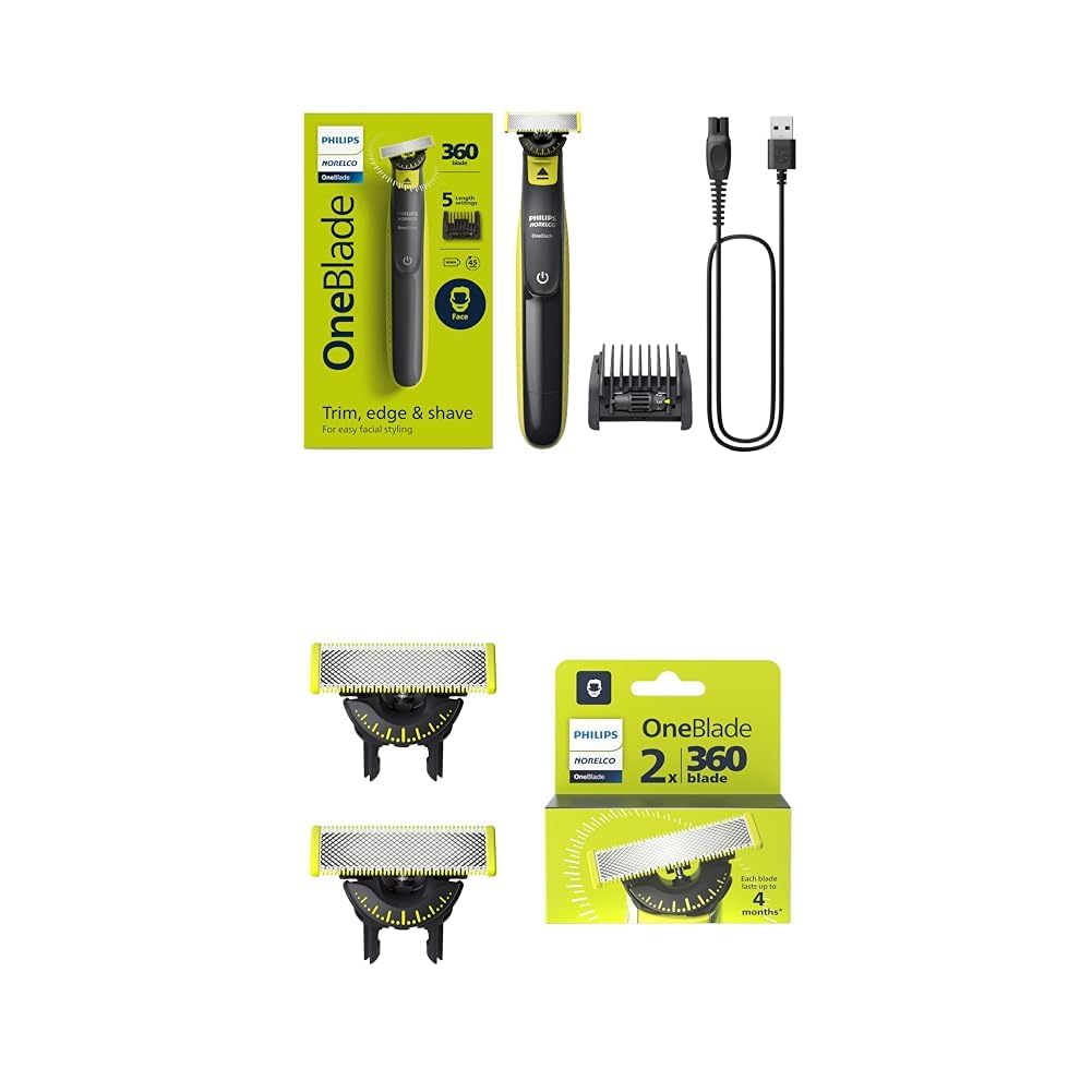 Norelco Philips OneBlade 360 Hybrid Face Trimmer and Shaver, 5 Length Comb